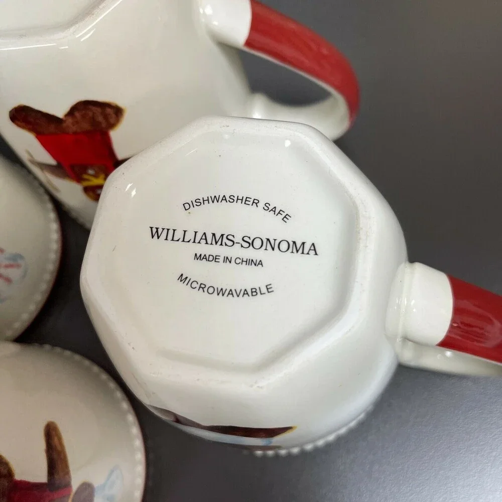 Williams Sonoma Gingerbread Chef Mugs Cups Earthenware Dishwasher Safe Lot of 4